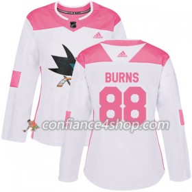 Adidas Maillot de Hockey San Jose Sharks Brent Burns 88 2017-2018 Blanc Rose Fashion Authentic - Femme